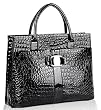 Chic Black MAXX Crocodile Print PU Patent Leather Office Tote Top Handle Satchel Handbag Briefcase Purse
