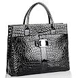 Chic Black MAXX Crocodile Print PU Patent Leather Office Tote Top Handle Satchel Handbag Briefcase Purse