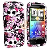 Snap-on Rubber Coated Case for HTC Sensation 4G, White / Pink Skull