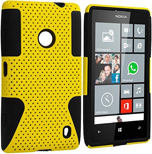 Accessory Planet(TM) Black / Yellow Hybrid 2-Piece Mesh Rugged Hard Silicone Soft Rubber Case Cover Accessory for Nokia Lumia 520