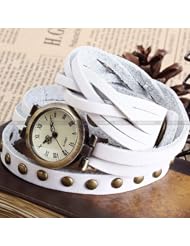 Ailisha Lady Women Fashion Wrap Around Bracelet White Long Leather Quartz Watch WAA343