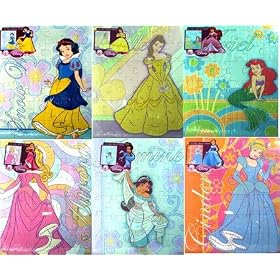 Disney Princess Set of Six Puzzles with Glitter Gowns by Disney