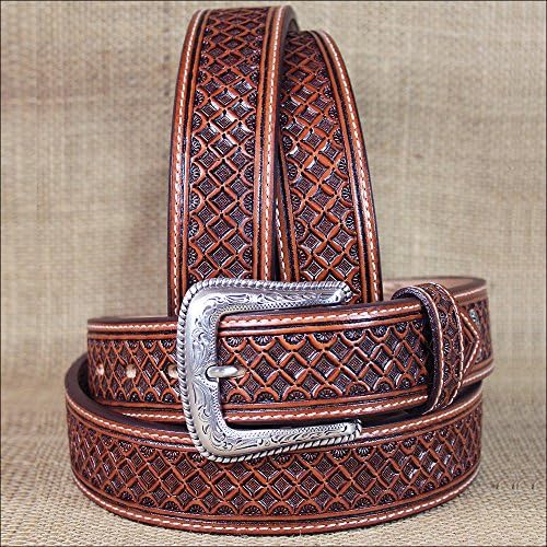 32-46 INCH WESTERN NOCONA LEATHER MENS BELT TOOLED SQUARE WEAVE COPPER