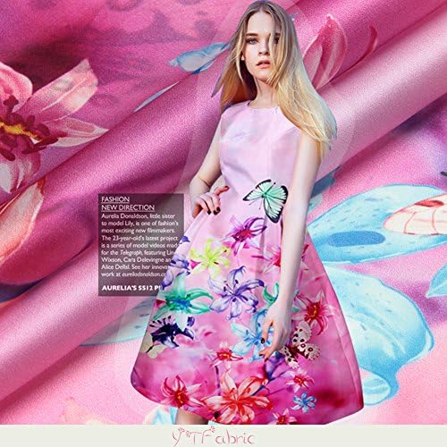 Printed Pink Silk Organza Fabric with Floral and Butterfly Pattern, Fashion Pure Silk Fabric By The Yard,1.2m