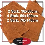 Handtuch-Set / Handtuch / Duschtuch / Gästehandtuch Frottee 8-tlg. Farbe hellbraun, 4 Stck. Handtücher 50x100, 2 Stck. Duschtücher 70x140, 2 Stck. Gästehandtuch, Handtuchset "Capri" 600g/m²