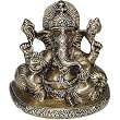 Seated Statue Brass Lord Ganesha with 2 Pillows 4 x 2.75 x 3.75 inches