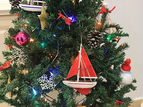 Hampton Nautical Red Sailboat with Red Sails Christmas Tree Ornament 9" - Model Boat - Nautical Christmas Tree Decoration