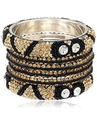 Chamak by priya kakkar 2 Handmade Medium and 4 Thin Black and Gold Bangle Bracelet, 7.5"