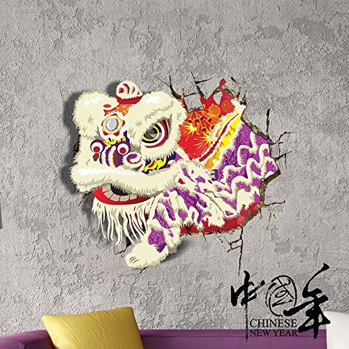 LMGQT Chinese New Year in 3D painting ( lion dance ) three-dimensional painting living room bedroom kids room now fish on behalf of self-adhesive decorative painting Wall Stickers