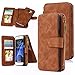 Galaxy S7 Case, S7 Case, CaseUp 12 Card Slot Series - [Zipper Cash Storage] Premium Flip PU Leather Wallet Case Cover With Detachable Magnetic Hard Case For Samsung Galaxy S7, Brown