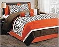 7 Piece Luxurious Orange Comforter Set for King Size Bed includes Quilted Comforter Bedskirt Pillows Shams Toronto Collection