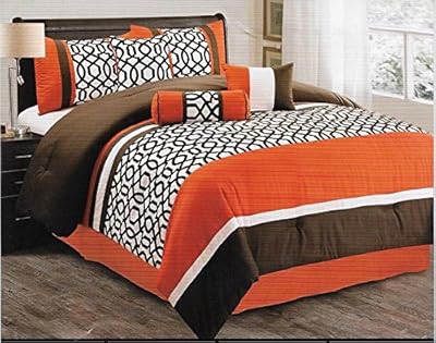 7 Piece Luxurious Orange Comforter Set for King Size Bed includes Quilted Comforter Bedskirt Pillows Shams Toronto Collection