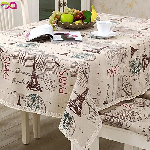 Svolite Paris Tower Design Linen Tablecloth Rectangle 60 x 84 inch