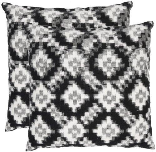 Safavieh Pillow Collection Essex Nights 18-Inch Decorative Pillows, Black and White, Set of 2