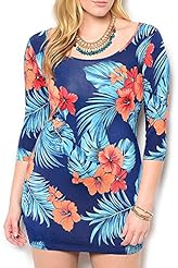 Plus Size Tropical Print Polyester/Spandex Mini Dress 
