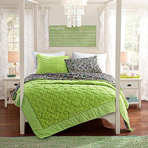 2 Pc, Plush Quilt, Lime Green, Hearts, Bed in a Bag, Twin Size Bedding By Karalai Bedding Collection (lime)