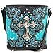 Justin West Bling Gleam Rhinestone Cross Floral Messenger Bag Purse with Long Cross Body Strap (Turquoise Messenger Only)