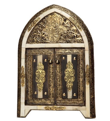 17 Inch Moroccan Arched White Bone Mirror with Doors
