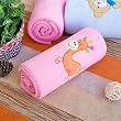 [Orange Giraffe - Pink] Embroidered Applique Coral Fleece Baby Throw Blanket (29.5 by 39.4 inches)