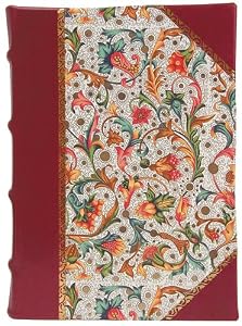Burgundy Florentino Journal, Antiqued Genuine Leather Spine and Corners, Florentine Paper, 18K Gold Designs, Gold Edge Lined Sheets, 5x7"