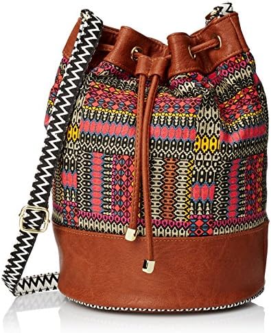 LuLu Woven Bucket Handbag, Cognac Multi, One Size