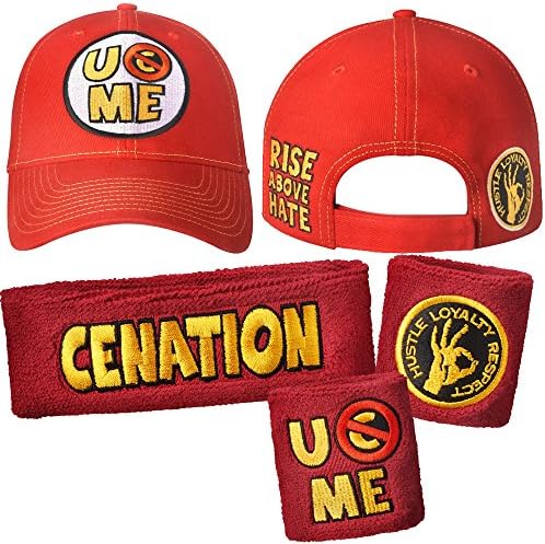 John Cena Baseball Hat Headband Wristbands Set-1) Red/Yellow