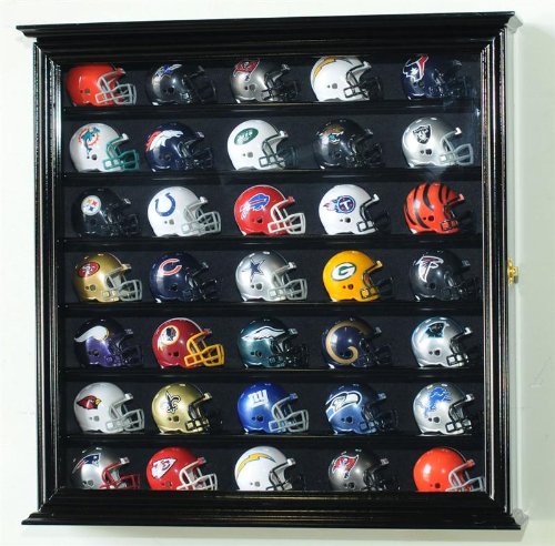 Pocket Pro mini Helmet Display Case Cabinet Holder Rack for MLB NFL Riddell Pocket Pros w/ UV Protection