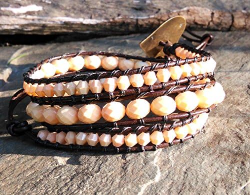 3 X Wrap Bracelet, Peach Beaded Friendship Wrap Around Bracelets, Christmas Present