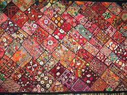 Tapestry Kutch Embroidered Gujarat Red Pink Wall Hanging 78"