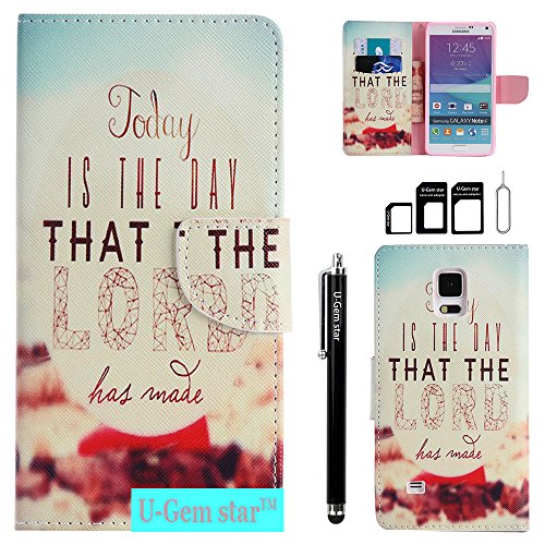 Note 4 Case, Galaxy Note 4 Wallet Case, U-Gem star Galaxy Note 4 PU Leather Wallet Stand Magnetic Cover Case for Samsung Galaxy Note 4,with SIM Card Adapter Kit+Screen Protector+Black Stylus (Lord)