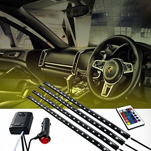 Cyber Cart 4PSC 8 Colors Car Interior Atmosphere Light with Wireless Remote Control & Sound Control, Auto LED Underdash Lighting Kit