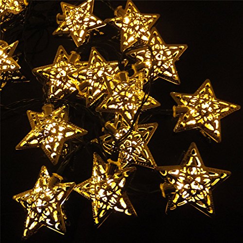 Solar powered silver star led string lights with 20 war…