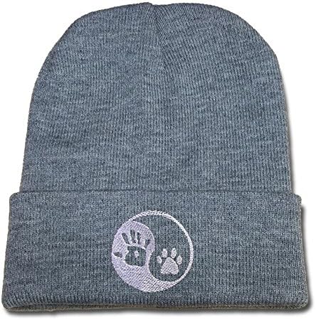 YUDUODUO Ying Yang Human Hand Dog Paw Hunter Logo Beanie Fashion Unisex Embroidery Beanies Skullies Knitted Hats Skull Caps - Grey