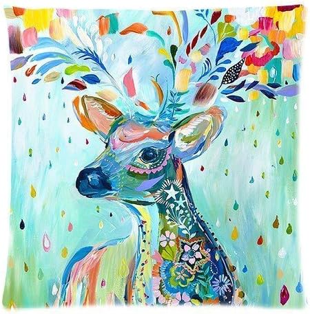 1AlexStore Cotton Polyester throw pillow cover two-sided Sofa Decorative 18 ¡Á 18-inch decorative Colorful Deer Color Painting