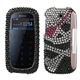 Sparkling Black Skull with Pink Eye Patch Full Diamond Rhinestone Snap on Hard Skin Cover Case for Pantech Impact P7000