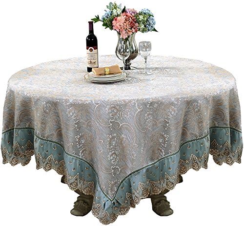 Lorica Floral Linens Tablecloth for Rectangular Table and Round Table Water Blue, Champagne (150cmx200cm (59.0"x78.7"), Water Blue)