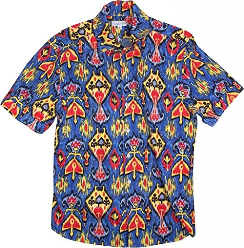 Seaplane's 'Royal Tribal' Men's Blue Short Sleeve 100% Cotton Print Camp Shirt