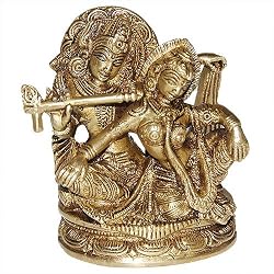 Love Gifts Lord Krishna and Radha Brass Sculpture 3.25 x 2.5 x 2 inches (krishnab007)