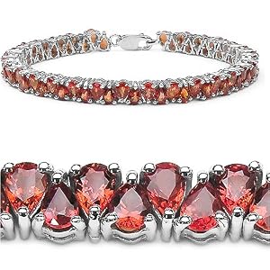 12.00 Carat Genuine Orange Sapphire Pears Sterling Silver Bracelet by