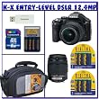 Pentax K-x 12.4MP Digital SLR Camera w/ 18-55mm f/3.5-5.6 AL and 50-200mm f/4-5.6 ED Lenses (Black) + 8GB SDHC + Case + Rapid AC Charger + 12PK Rechargeable Batteries