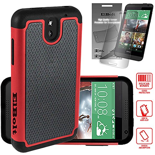 ElBolt HTC Desire 610 Silicon Dual Layer Armor Protective Case Cover Skin - Red with ElBolt Premium Screen Protector by ElBolt TM