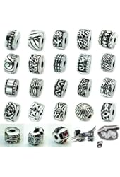 Ten Antique Silver Clip Lock Bead Charms with Rubber Stopper O-rings