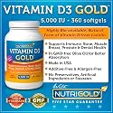Vitamin D3 GOLD - 5000 IU (360 Softgels) Naturally Sourced Preservative-free Vitamin D