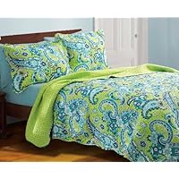Vintage Paisley Blue Green Quilt Sham Set