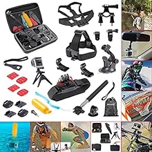 Neewer&reg;21 en 1 Esencial Kit de accesorios Deportivos al aire libre para GoPro HD Hero4 Black/Silver Hero 1 2 3 3+ 4, SJ4000, Incluye: Estuche de transporte protectora + telesc-pica Monopod de mano + ajustable Mini tr'pode + Correa de Cabeza + Cintur-n de pecho + correa para mu-eca + (4) Adhesivo + (2) superficie adhesiva montaje con adaptador + montaje de ventosa + montaje de manillar de Bicicleta + montaje de 180 grados de rotaci-n + Flotante montaje de manillar + (2) montaje de superficie J-gancho + Montaje de Tornillo tr'pode con adaptador + (3) Tornillos + llave