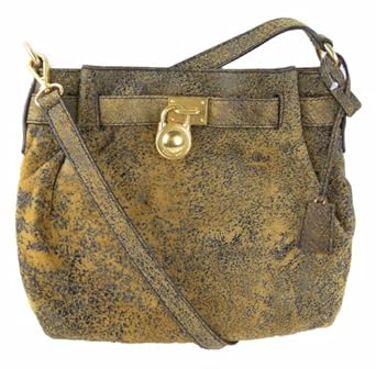Michael Kors Hamilton Medium Distressed Leather Messenger Handbag Mocha