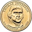 2007 Thomas Jefferson Presidential $1 Coin - 3rd President, 1801-1809
