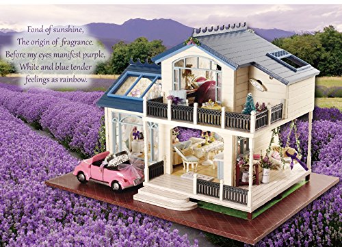 Ploy Miniature Wooden Furniture Dollhouse - Handmade Furniture Accessories Dollhouse DIY KIT, Provence Lavender Series Loving Family Cute Dollhouse,Creative Assembling Toys for Christmas Decor A032D