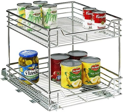 Glidez Heavy-duty 14.5" Two-tier Deep Sliding Cabinet Organizer, Chrome