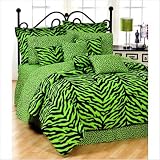 Lime Green Leopard & Zebra Bed In A Bag Comforter Set & Sheets